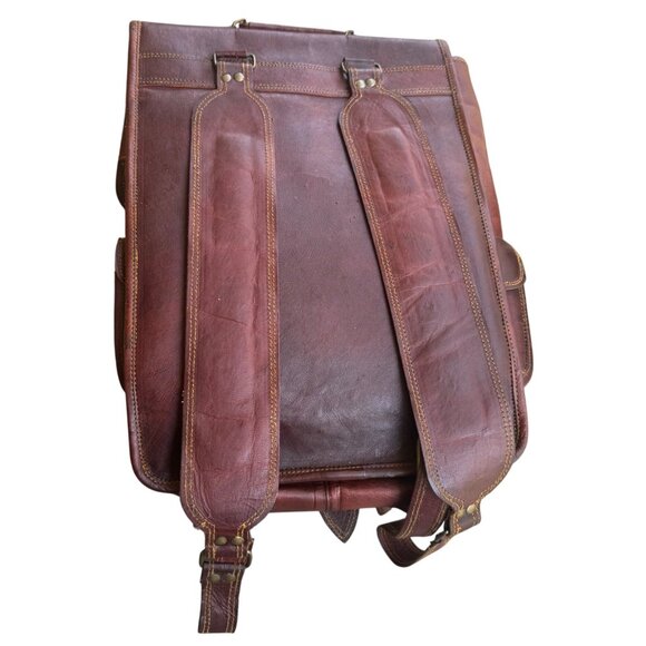KENAR Leather Backpack Laptop Travel Book Bag Brown Vintage Style - Picture 7 of 9